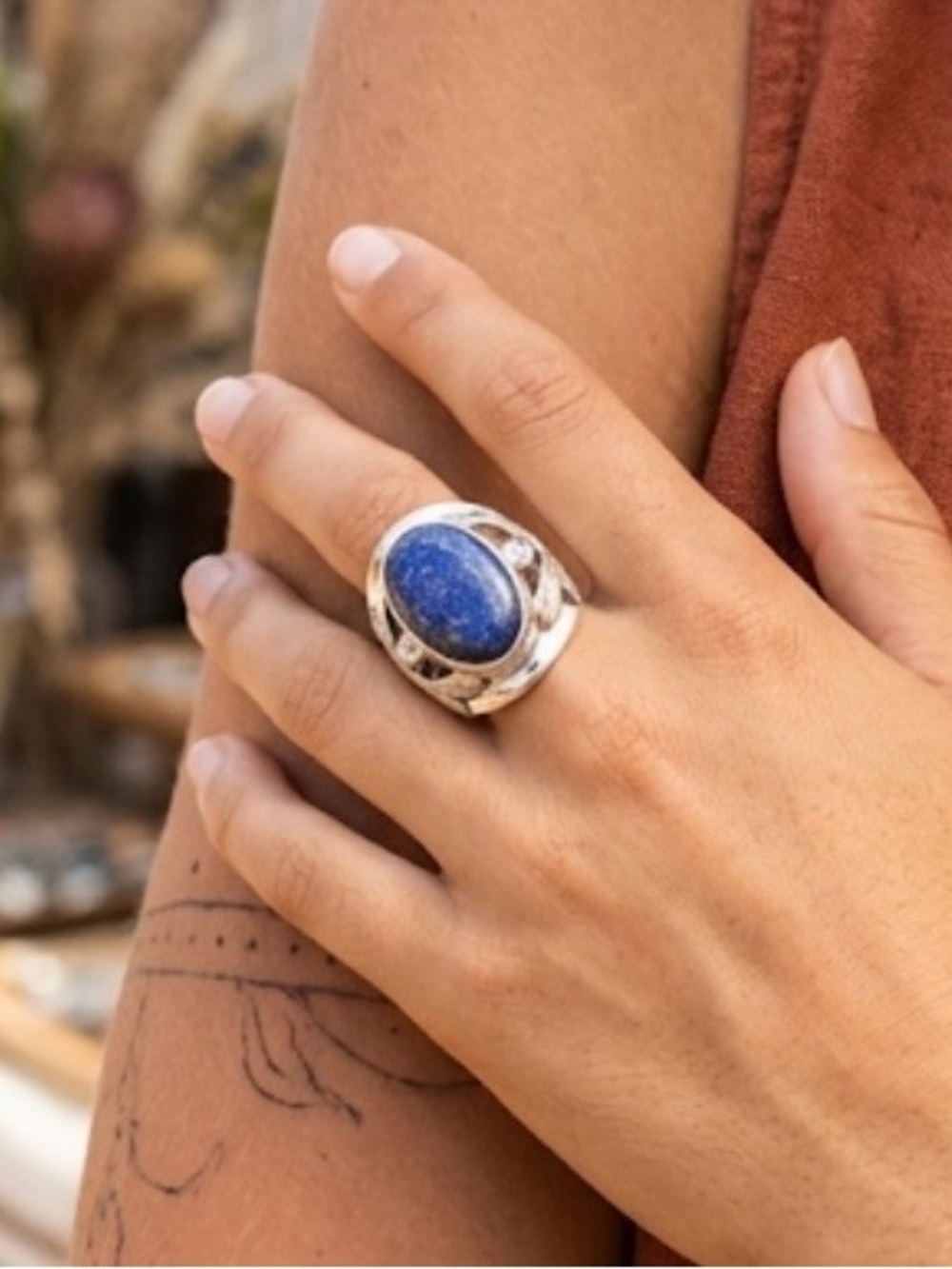 Artisan 925 Sterling Silver Lapis Lazuli Dragonfly Ring Sz 10 Large Statement